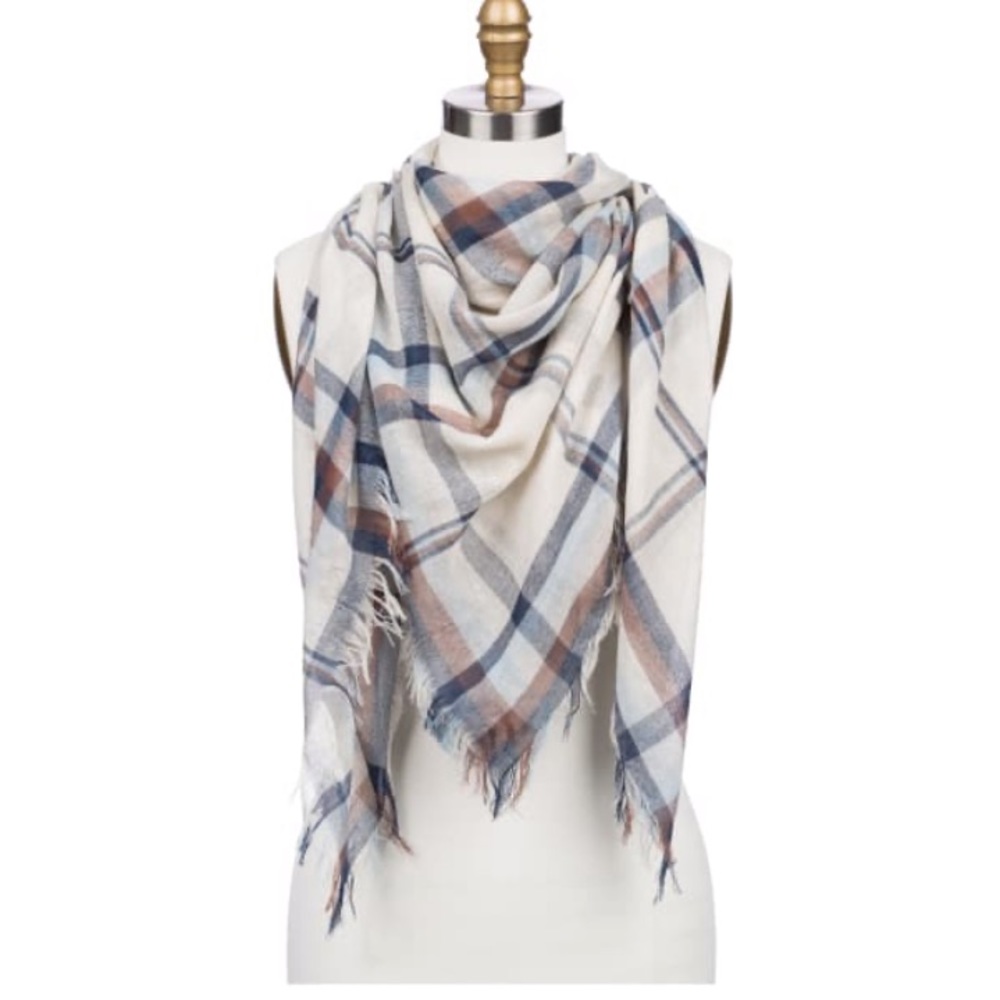 Cotton Blue and White Plaid Scarf